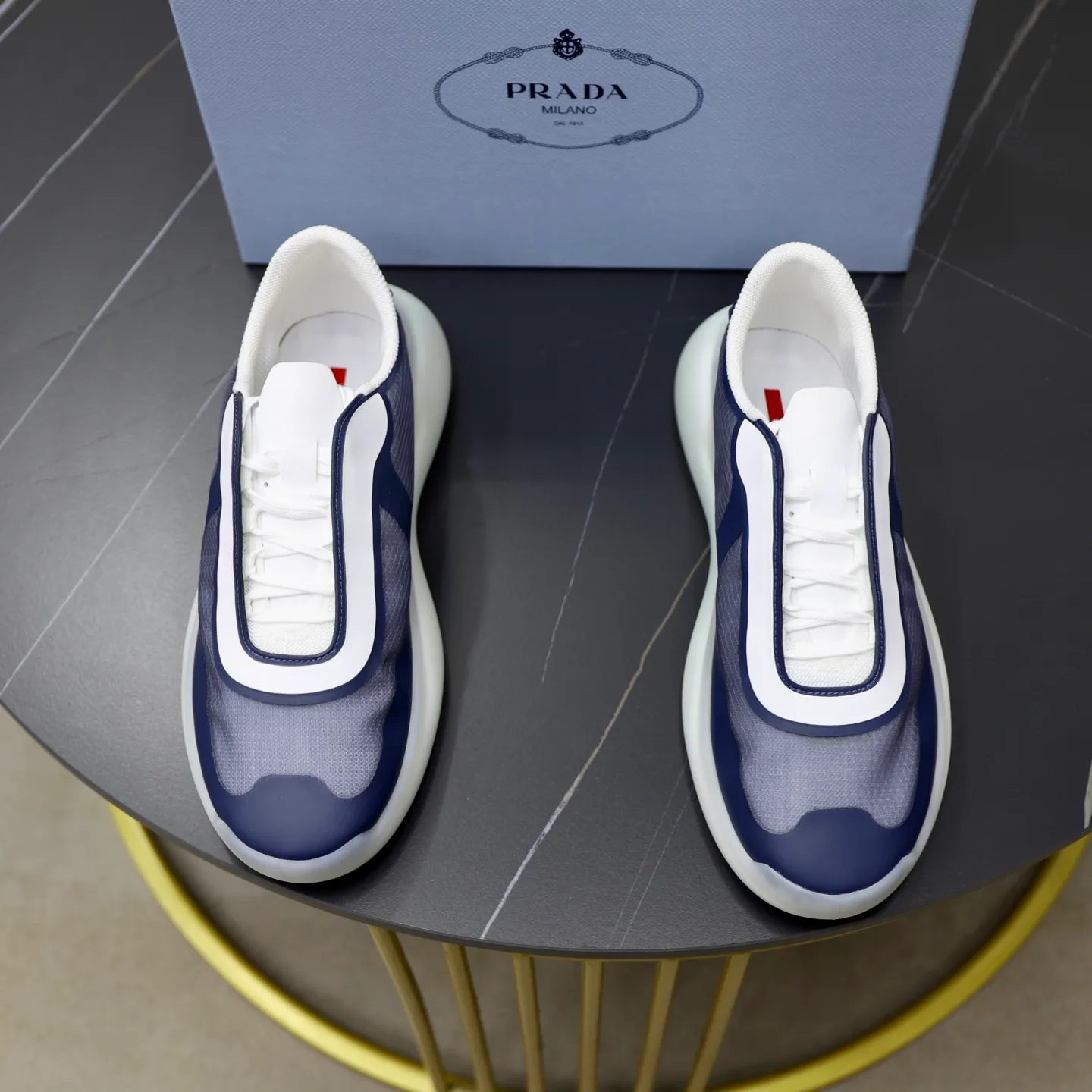 Men's Shoes 💰760💰 PRADA America's Cup Recycled Nylon and Bike Fabric Sneakers Practical and innovative, these regenerated nylon sneakers are modern, with lightweight soles and minimalist details. The upper is decorated with temperature-locking adhesive tape, screen-printed ADA logo, nylon loop shoelaces, T sole, made of ultra-light foam rubber filling material, rubber pattern texture, sole height: 40 mm, removable fabric-covered insole, Size 39-44